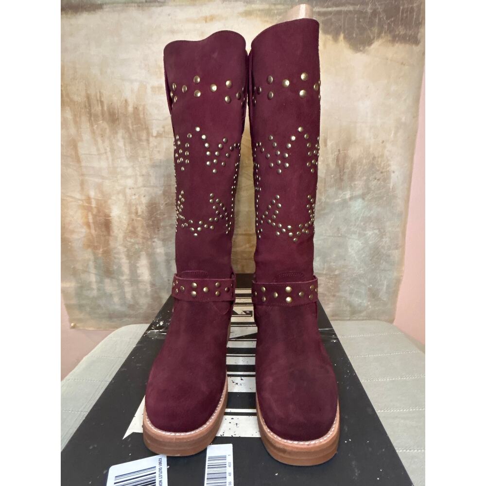 Dingo Troubadour Women's Burgundy Suede Studded Tall Western Boot Round Toe 9.5M - Picture 16 of 16